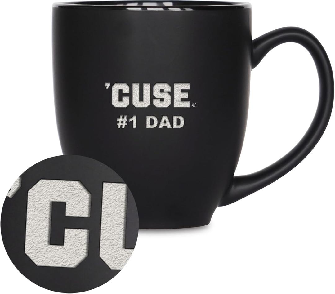 Rico Industries NCAA #1 Dad 15oz Laser Engraved Matte Black Ceramic Bistro Mug - for Hot or Cold Drinks
