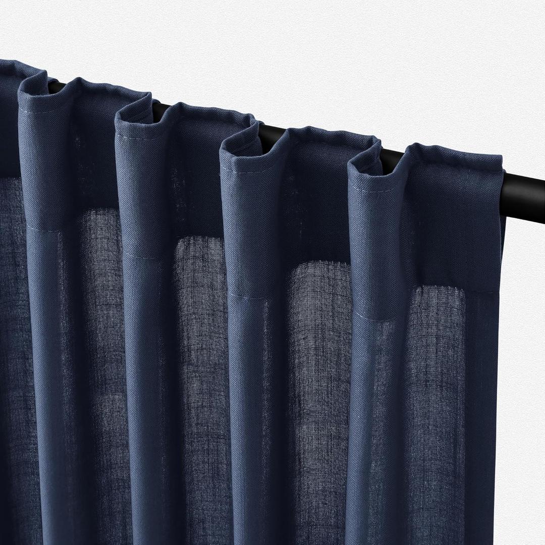 Navy Linen Curtains 84 inch Length 2 Panels Set Modern Farmhouse Living Room Drapes Light Filtering Rod Pocket Back Tab Filtering Privacy Semi Sheer Curtain 84 inches Long