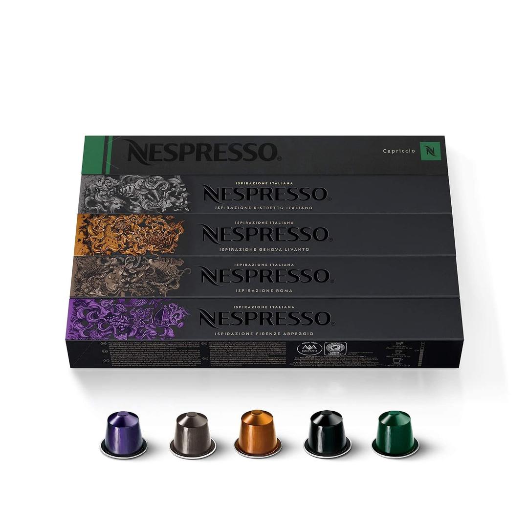 Nespresso Capsules Original Line, Ispirazione Favorites Variety Pack, Medium & Dark Roast Espresso Coffee, 50 Count Coffee Pods (EXP 08/31/26)