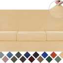 WEERRW 4 Pieces Velvet High Stretch Couch Covers for 3 Cushion Couch Sofa Slipcovers, Washable Furniture Protector with Non Slip Elastic Bottom, Feature Soft and Thick Plush Fabric, Champagne, Large