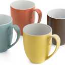 nambe POP Colors Coffee Mugs, Set of 4, 16oz, Coffee Mug Set, Hot Chocolate Ceramic Mugs, Large Mugs for Lattes, Mother's Day Gift, Assorted Colors-Ocean, Citron, Persimmon, Chocolate