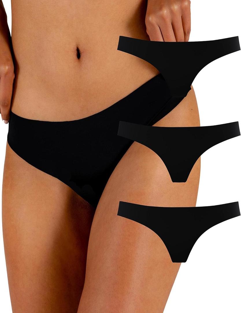 Shinesty Womens Thongs Pack | Seamless, No Show, Sexy Panties for Women | Medium (3 Pack) Black
