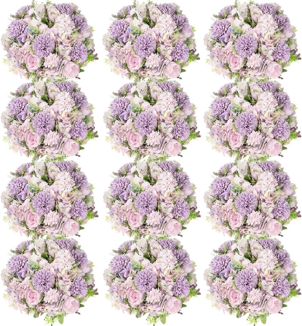 Tigeen Artificial Flowers Artificial Peonies Silk Flowers Faux Peony Fake Peony Silk Hydrangea Bouquet for Wedding Table Centerpiece Floral Vase Decor(Light Purple,12 Bundles)