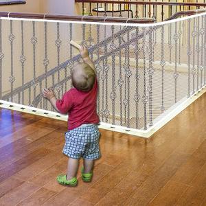 JIFTOK Baby Gate for Stairs, Banister Guard for Kids, Pets, Toys, 15ft L x 2.66 ft H, Mesh Netting Safety Net for Balcony Rail Stair, Stairway Net Baby Safety Products for Indoor & Outdoor (White)