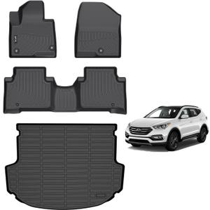 AIPOIL Floor Mats & Cargo Liner Set for 2013-2018 Hyundai Santa FE Sport All Weather Protection TPE Anti-Slip Automotive Full Set Custom Car Mats Accessories - Black