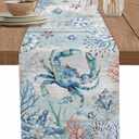 Coastal Crab Table Runner 60 Inches Long Farmhouse Dress Scarves, Nautical Summer Beach Starfish Coral Vintage Dining Tablerunner for Coffee Table/Kitchen Island/Party Décor, 13" x 60"