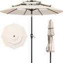 10FT Patio Umbrella 3 Tiers Outdoor Market Umbrella w/Push Button Tilt, Crank, UV and Waterproof Table Umbrella for Garden, Pool, Backyard, Deck, Lawn, Creamy White, Standard