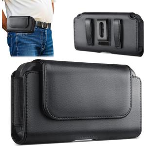 COANJIUN Holster for Samsung Galaxy Ultra S26 S25 S24 S23 S22 S21, A16 A17 A15 A14 A13 A26 A36 A56 Leather Cell Phone Belt Holder with Clip, XL-Black