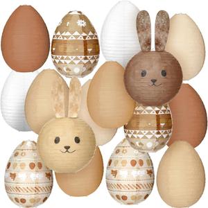 Bencailor 16 Pcs Easter Party Decorations Eggs Bunny Paper Lanterns Set Spring Easter Hanging Lantern Decor for Home Indoor Outdoor Ceiling Decor Spring Birthday Party Supplies(Brown, Khaki)