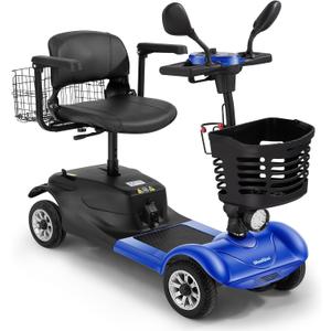 WheelWavi Powered Mobility Scooter, 4-Wheel Foldable Electric Scooter for Seniors & Adults Heavy Duty Travel Model with 330 lbs Capacity, 350W Motor, Long-Lasting Battery, Front Basket & LED-14.9MI