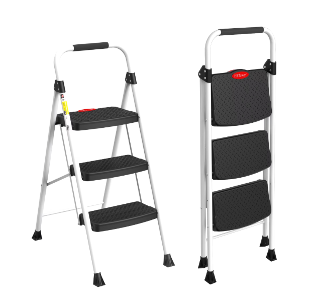 HBTower 3 Step Steel Ladder with Snap-Lock, 330 lbs Capacity, White