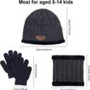 3 Pcs Boys Girls Winter Beanie Hat Scarf Gloves Set Thick Knitted Warm Toddler Winter Hat Mittens Neck Warmer for Kids (Grey)