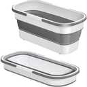 Yesland 1 Pack Collapsible Plastic Bucket with Wheels, 12L (3.17 Gallon) Foldable Rectangular Mop Bucket, Portable Water Pail with Handle for House Cleaning, Car Washing, Fishing, Camping, Gray