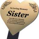 Sister Heart Shaped Memorial - Gold plaque mounted onto a black stake