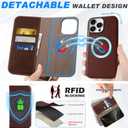 SHIELDON Case for iPhone 16 Pro Max, Genuine Leather 2 in 1 Wallet Kickstand RFID Blocking Card Holder Magnetic Shockproof Wireless Charging Case Compatible with iPhone 16 Pro Max - Retro Coffee
