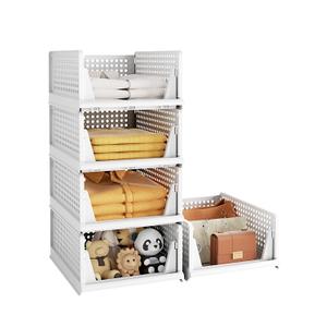 5 Pack Closet Organizer System, Stackable Plastic Clothes Storage Basket, Stackable, Foldable Organizers for Wardrobe Clothes Organizer Suitable for Bedrooms Bathrooms Kitchen Living Rooms Office Dorm