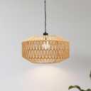 Farmhouse Chandelier Light Fixture, Rattan Boho Chandeliers, Hand Woven Pendant Light with Height Adjustable, Rustic Hanging Lighting for Living/Dining Room, Kitchen Island, Bedroom (Large), 1 Pack