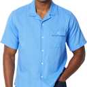 Amazon Essentials Men's Relaxed-Fit Short Sleeve Linen Blend Shirt (Blue, XL)