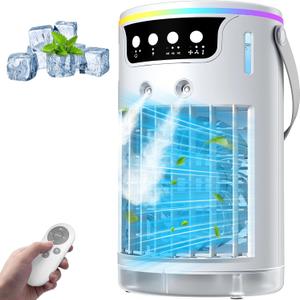 Portable Air Conditioners, AC Fan Mini Evaporative Air Cooler 1200ML with Ice Cooling Mist Personal Air Conditioner Quiet for Bedroom, Home Office Desk, Nightstand (white)
