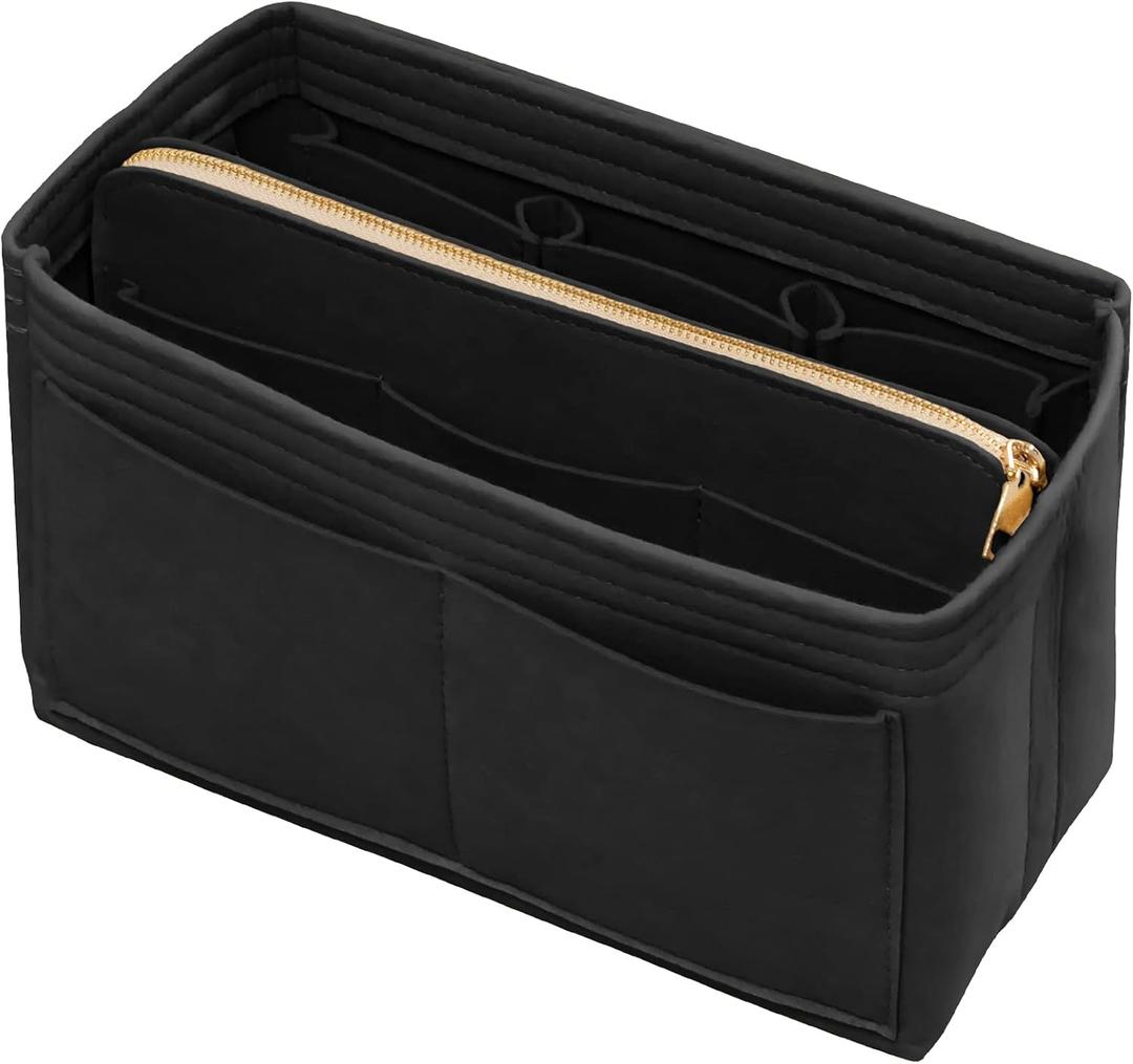DailyPlus Purse Organizer Insert with Zipper Felt Bag Organizer Handbag Organizer Insert Bag In Bag Organizer with Key Chain for Tote Fits LV Speedy Neverfull Longchamp Rose XLarge (Small, Black)
