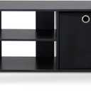 Furinno SIMPLISTIC TV Stand, 3-Tier Entertainment Center, Open Shelf TV Console for TV up to 33 Inch with Bin Drawers, for Living Room, Bedroom, Espresso, 33" TV, 1 Storage Bin