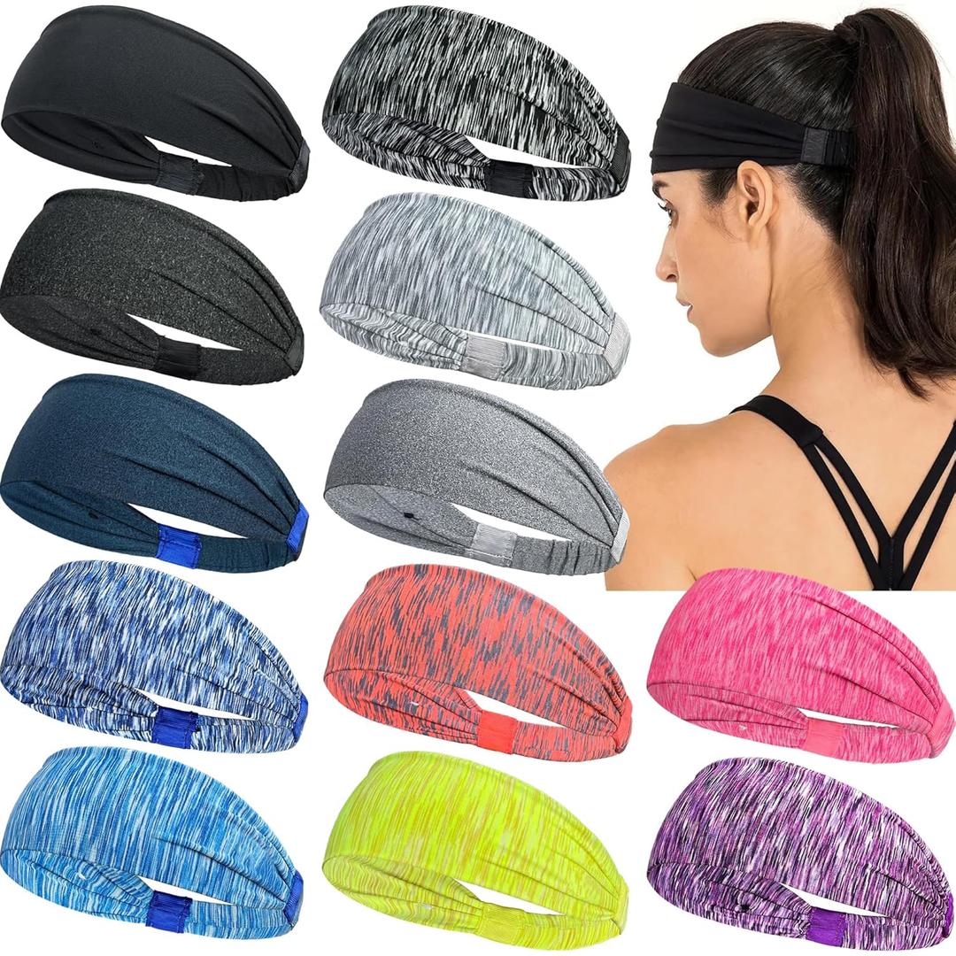 CLLOT 12 Pack Mens Running Headband,Womens Sweatband Sports Headband for Running,Cycling,Basketball,Yoga,Fitness Workout Stretchy Unisex Hairband