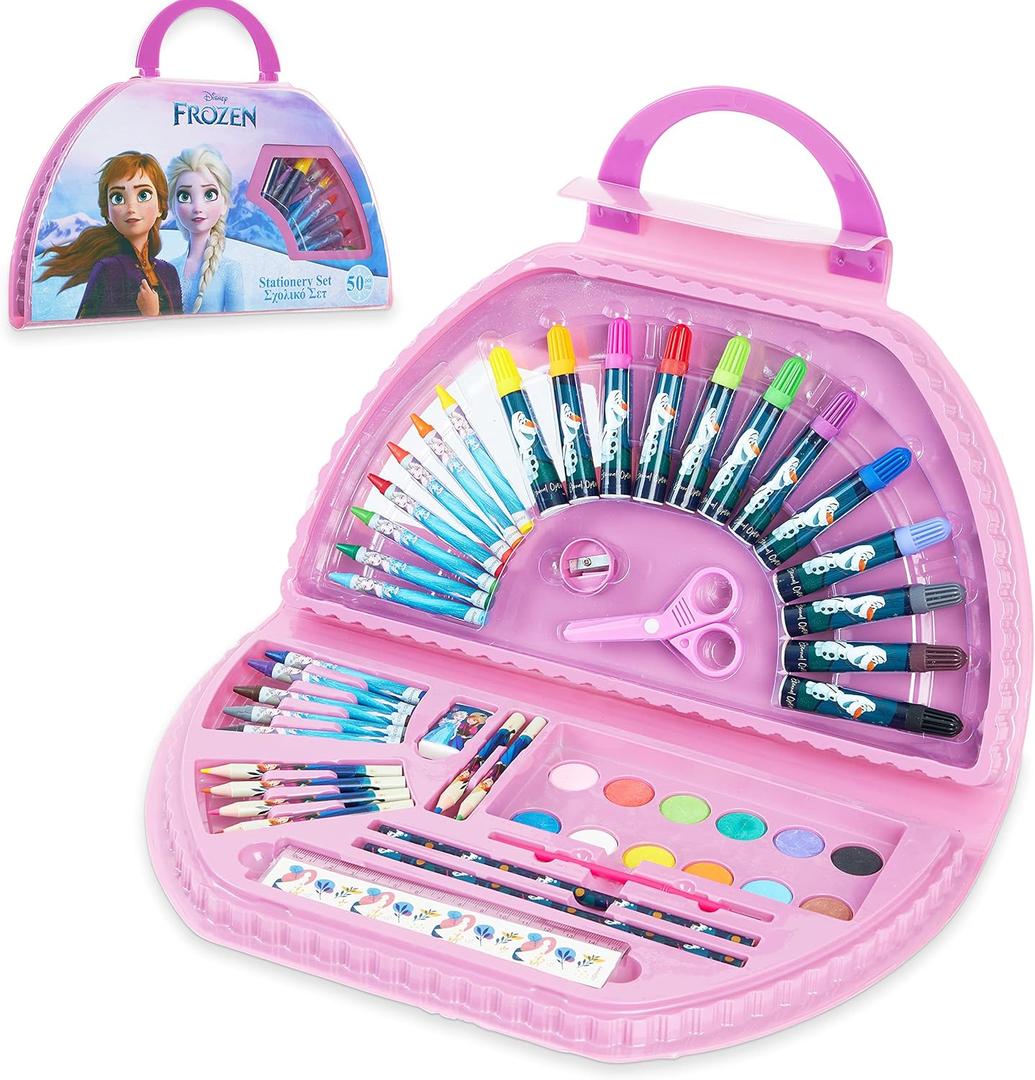 Disney Colored Pencils Art Supplies Kids Set Coloring Stationery Girls Drawing Pencils Supplies Travel Case with Crayons Arts and Crafts for Kids 4-12 (Pink Frozen)