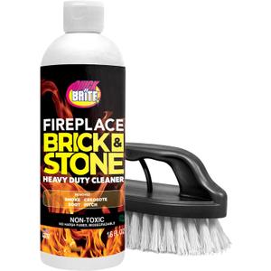 Quick N Brite Fireplace Gel Cleaner with Scrub Brush for Brick, Stone, Rock, Tile, and Marble, Nonabrasive Fireplace Cleaner, Made in the USA, 16 oz