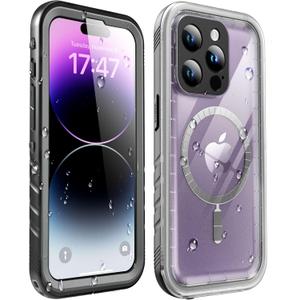 SOKUSIN Magnetic for iPhone 14 Pro Max Waterproof Case - Compatible with Magsafe, Shockproof Drop Dust Proof Case with Built-in Screen Protector, Full Body Rugged Protective Phone Cover, 6.7",Clear (for iPhone 14 Pro Max6.7", Clear-Magnetic)