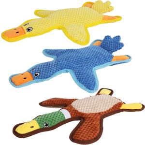 Dog Toys 3-Pack Cute Duck Shapes Puppy Toys No-Stuffing Squeaky and Crinkle Interactive Dog Chew Toy for Small to Large Breeds (Multicolor)
