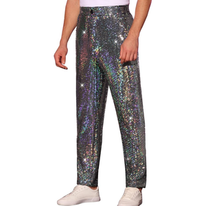 Lars Amadeus Sequins Pants for Men's Party Disco Shiny Sparkly Straight Leg Trousers, Size S Lars Amadeus Sequins Pants for Men's Party Disco Shiny Sparkly Straight Leg Trousers, Size S