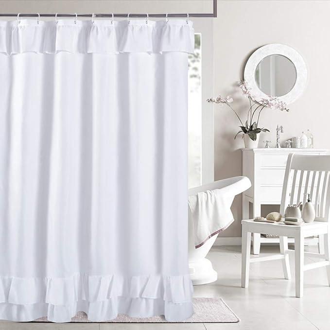 Yostev Luxury Fabric Shower Curtain 72"W x 96"L White