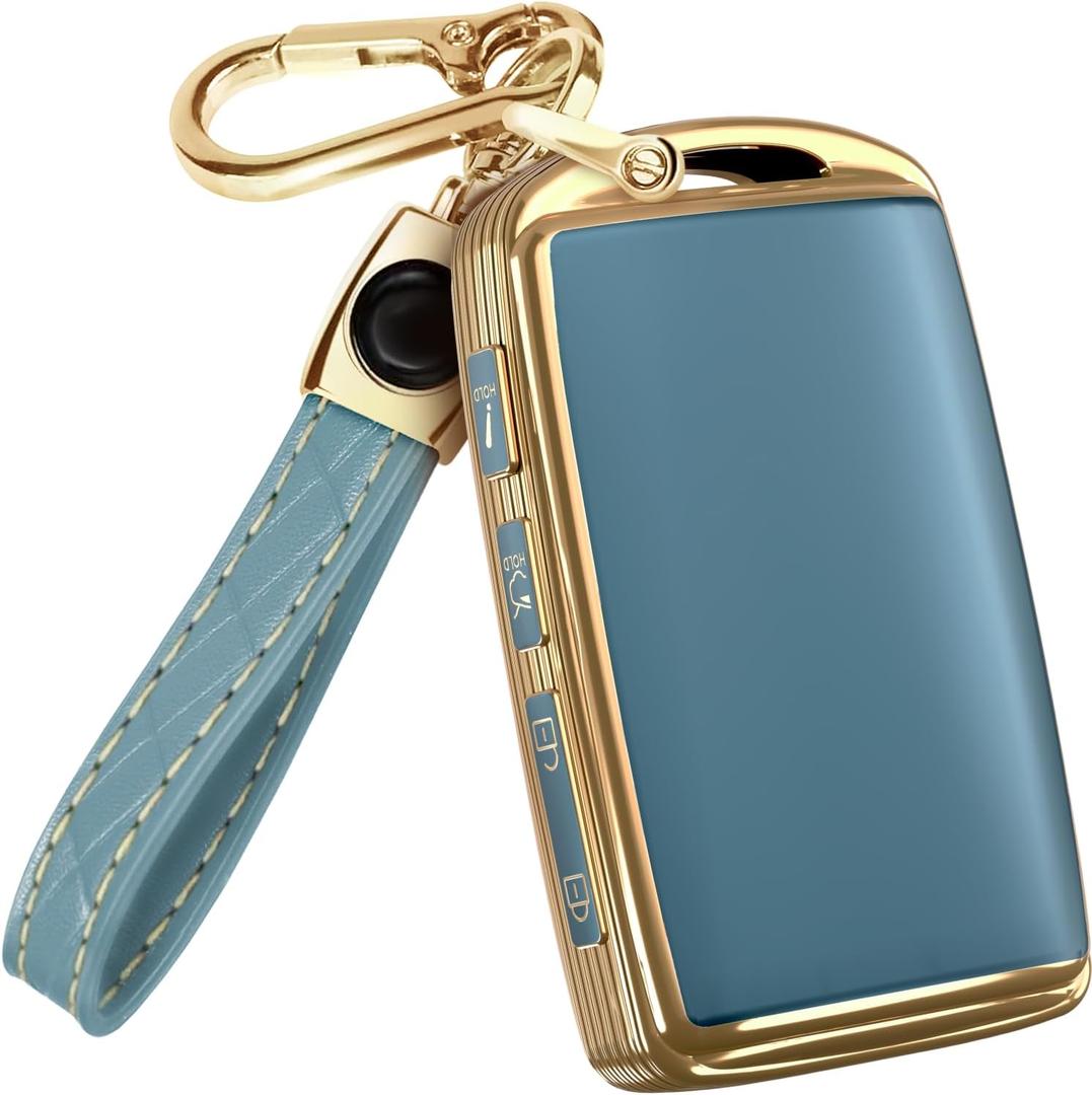 Lucrum Compatible with Mazda Key Fob Cover & Leather Keychain - TPU Case for 3, 6, CX-5 CX-9 CX-30 CX-50 CX-70 (2019-2025) (Blue)