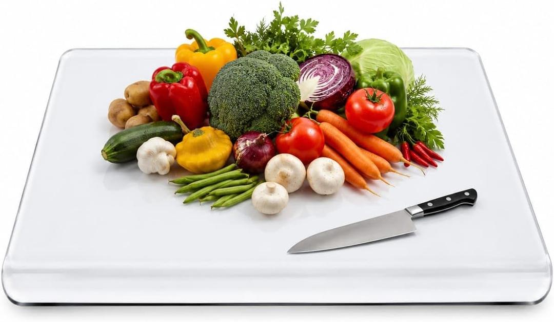Acrylic Cutting Board with Counter Lip 24x18 Inch Large Clear Chopping Board Non Slip Kitchen Worktop Protector Durable Transparent Food Prep Board for Countertop Kitchen Accessories