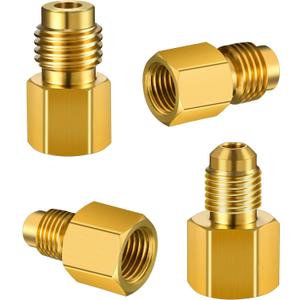 Mudder 4 Pcs 6015 R134A Brass Refrigerant Tank Adapter to R12 Fitting 1/2 Female to 1/4 Male Flare Valve Core and 6014 Vacuum Pump Adapter 1/4 Inch Flare Female to 1/2 Inch Male