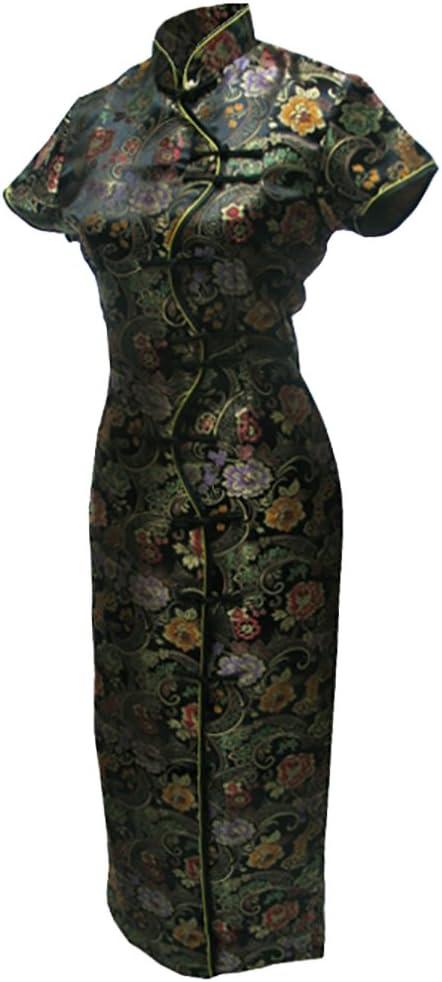 7Fairy Women's Sexy Black Ten Buttons Long Chinese Dress Cheongsam (2)