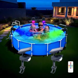 Solar Pool Spot Lights with Remote for Above Ground Pool, 2-in-1 Installation, Upgraded Battery, IP65 Waterproof, Multi-Color Changing Frame Pool Accessories for Yard,Tree,Garden, Fence, 2 Pack