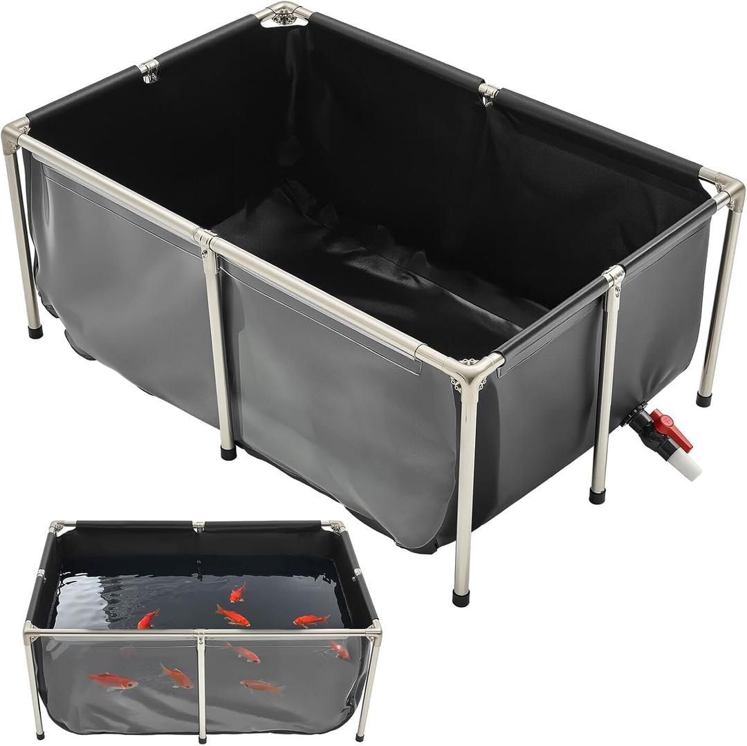 VEVOR KOI Aquarium Tank Above Ground Fish Pond, 127 Gallon Foldable Canvas Fish Pool Pond with Clear Viewing Panel, Outdoor/Indoor No Dig Turtle Goldfish Pond with 304SS Frame and Drain Valve