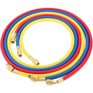 3 Colours R410A AC Charging Hose Set 60 Inches with 1/4 Inch SAE 4000-800 PSI Refrigerant Charging Tube Adapter for HVAC Air Conditioning Refrigerant Charging Hoses R134A R12 R22