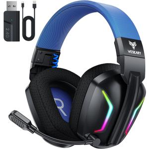 Wireless Gaming Headset for PC, PS5, PS4, Switch, Mac, 2.4GHz Wireless Gaming Headphones with ENC Noise Canceling Microphone, Bluetooth 5.4, Cool Lighting, 50H Battery, 50mm Drivers