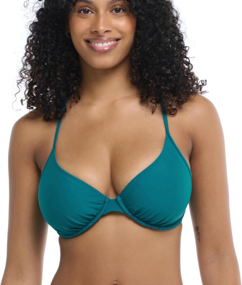 Body Glove Women's Standard Smoothies Solo Solid Underwire D, Cup Bikini Top Swimsuit, Kingfisher