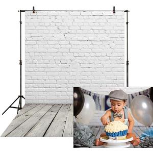 Allenjoy Fabric 5x7FT White Brick Wall with Wooden Floor Photography Backdrop Photo Background Prop for Newborn Baby Photoshoot Photographer