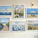 DULASI 6 Panel Coastal Hydrangea Wall Art Blue Floral Beach Scene Canvas Prints Wall Decor Nautical Lighthouse Ocean Painting Pictures for Living Room Bedroom Home Decoration 12x16 Inch Unframed, 12x16in poster