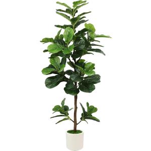 5FT Artificial Fiddle Leaf Fig Tree with White Planter & Fake Moss, Realistic Faux Ficus Lyrata Floor Plant for Indoor Home Office Decor, Housewarming Gift