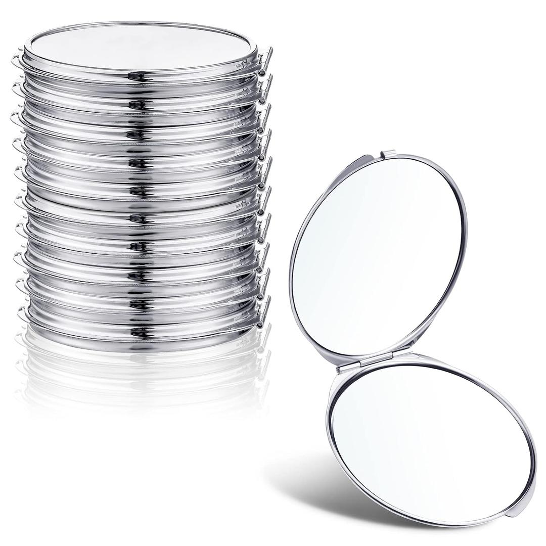 Yalikop 8 Pcs Compact Travel Mirror Set - 1X & 2X Magnification Double Sided Mini Makeup Mirror, Folding Round Purse Mirrors for Women & Bridesmaid Gifts (Silver)