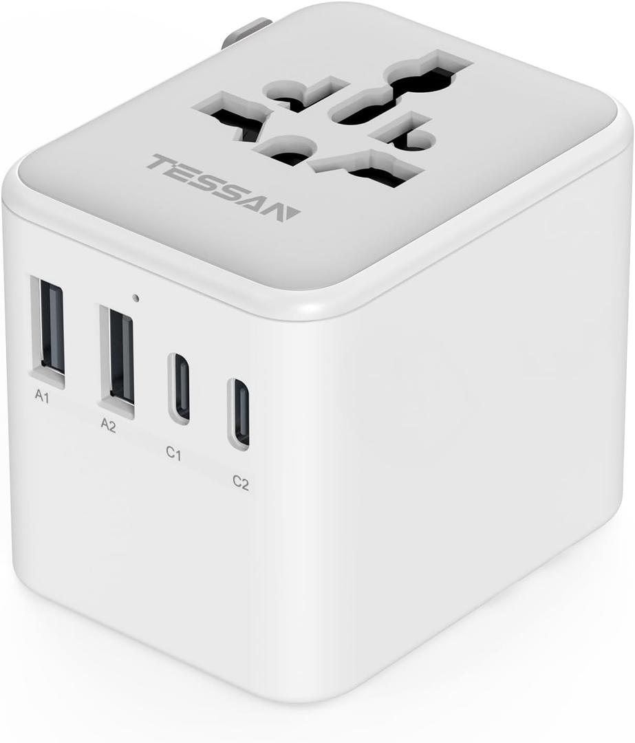 TESSAN Universal Travel Adapter, International Power Adapter with 2 USB C 2 USB A Ports, Travel Plug Adaptor Worldwide for US to Europe UK Italy Ireland Australia France Germany(Type C G A I)