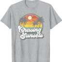 Vintage Chasing Sunsets Beach Summer Retro Sunset 70's Gift T-Shirt (Medium, Heather Grey)