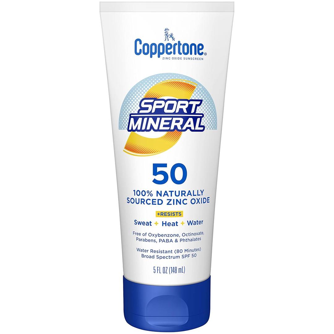 Coppertone Sport Mineral Sunscreen Lotion SPF 50, Water Resistant Sunscreen with Zinc Oxide, 5 Fl Oz Bottle