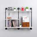 MBQQ Industrial Pipe Shelf with Wood 43.3in,Rustic Wall Mount Shelf 3-Tiers,Metal Hung Bracket Bookshelf,DIY Storage Shelving Floating Shelves,Retro White