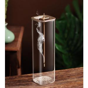 Insence-Stick Holder [Anti-Ash Flying], Modern Incense Burner Holder with Removable Glass Ash Catcher, for Home Decor Yoga Meditation (Champagne Gold)